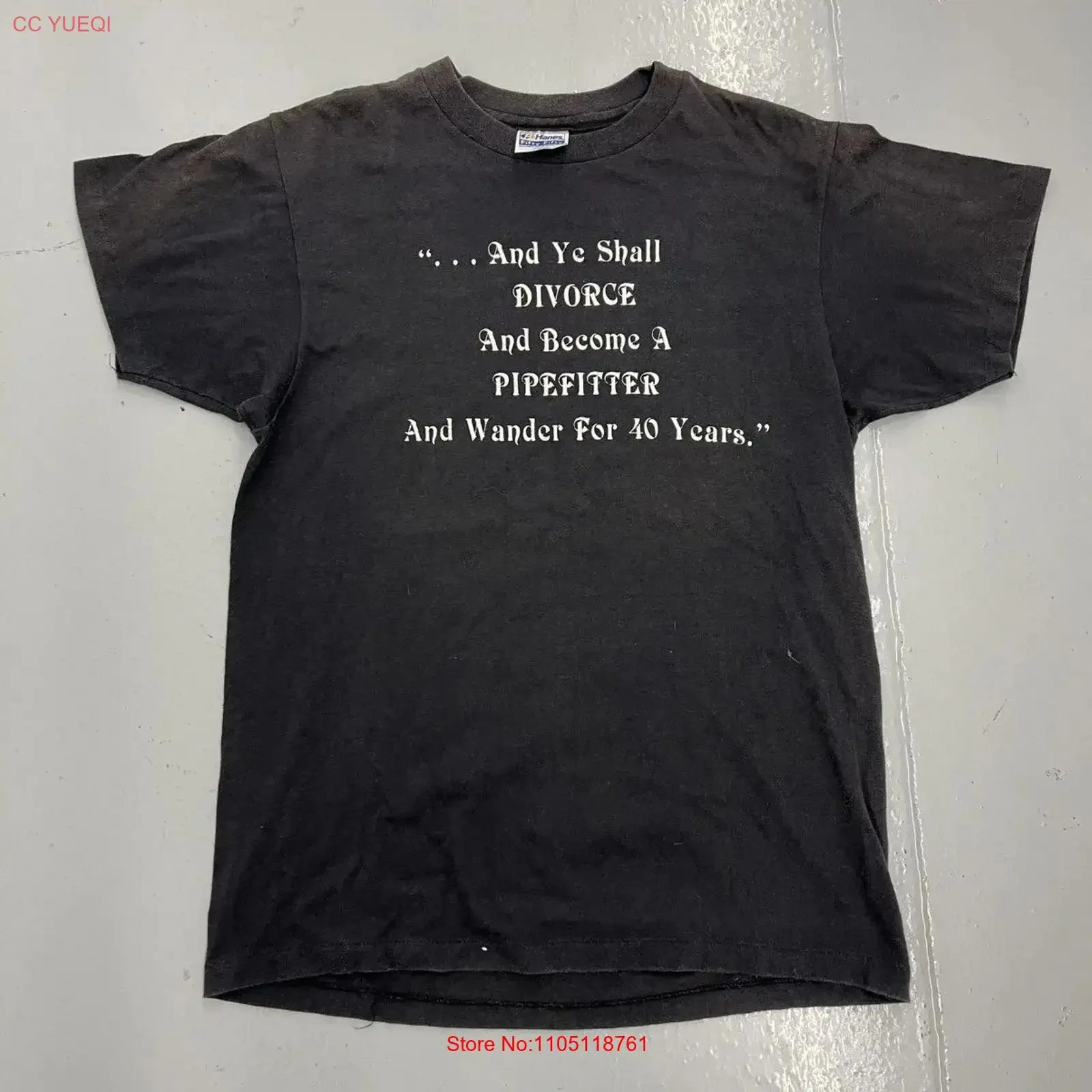 Vintage 80s Divorce Pipefitter Black T Shirt 1980s long or short sleeves vintage Washed Soft Slightly Comfortable Stylish