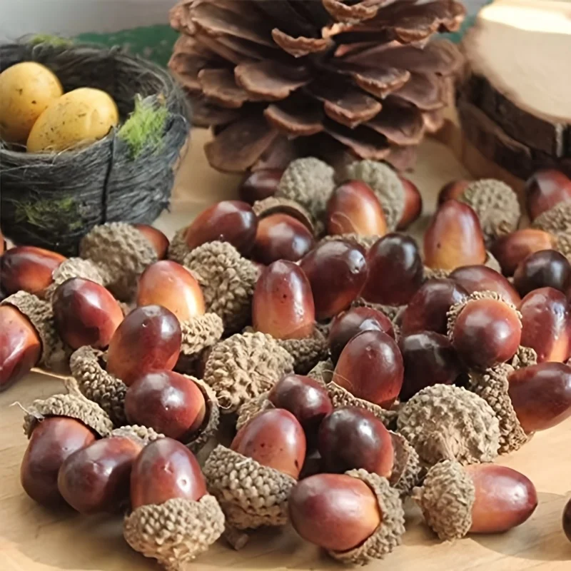 50Pcs Simulation Decorative Acorns, Autumn Handcraft Materials, Thanksgiving Table Decoration Ornaments, Home Vase Filler Wreath