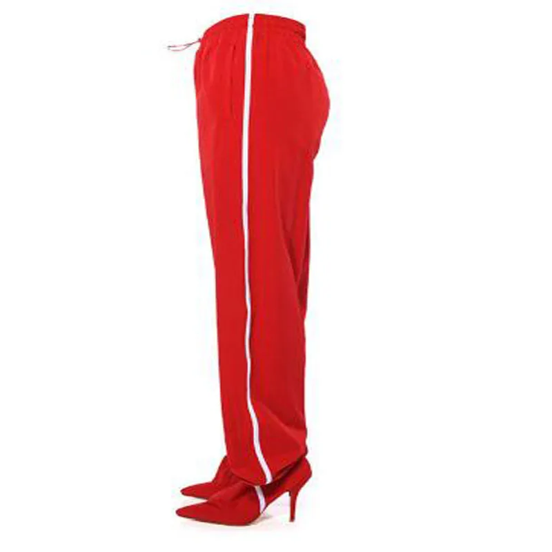 New Woman Red Gray Black Cloth White Line Pointed Toe Stiletto Heels Over The Knee Jumpsuit Boots Female Trousers Pants Boots