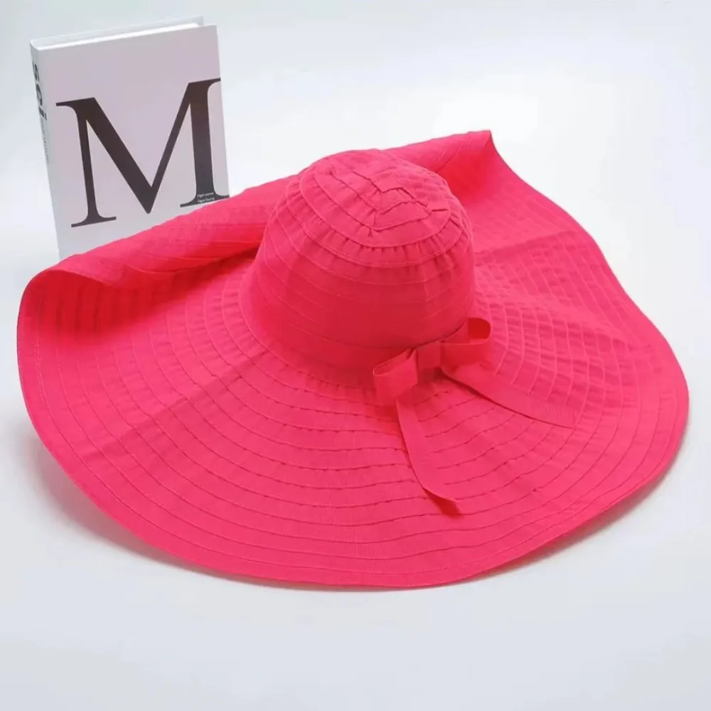 Simple Bowknot DIY Moldable Wide Brim Hat Sunscreen UV Anti Plastic Bucket Hat Foldable Breathable Women Sun Hat Travel