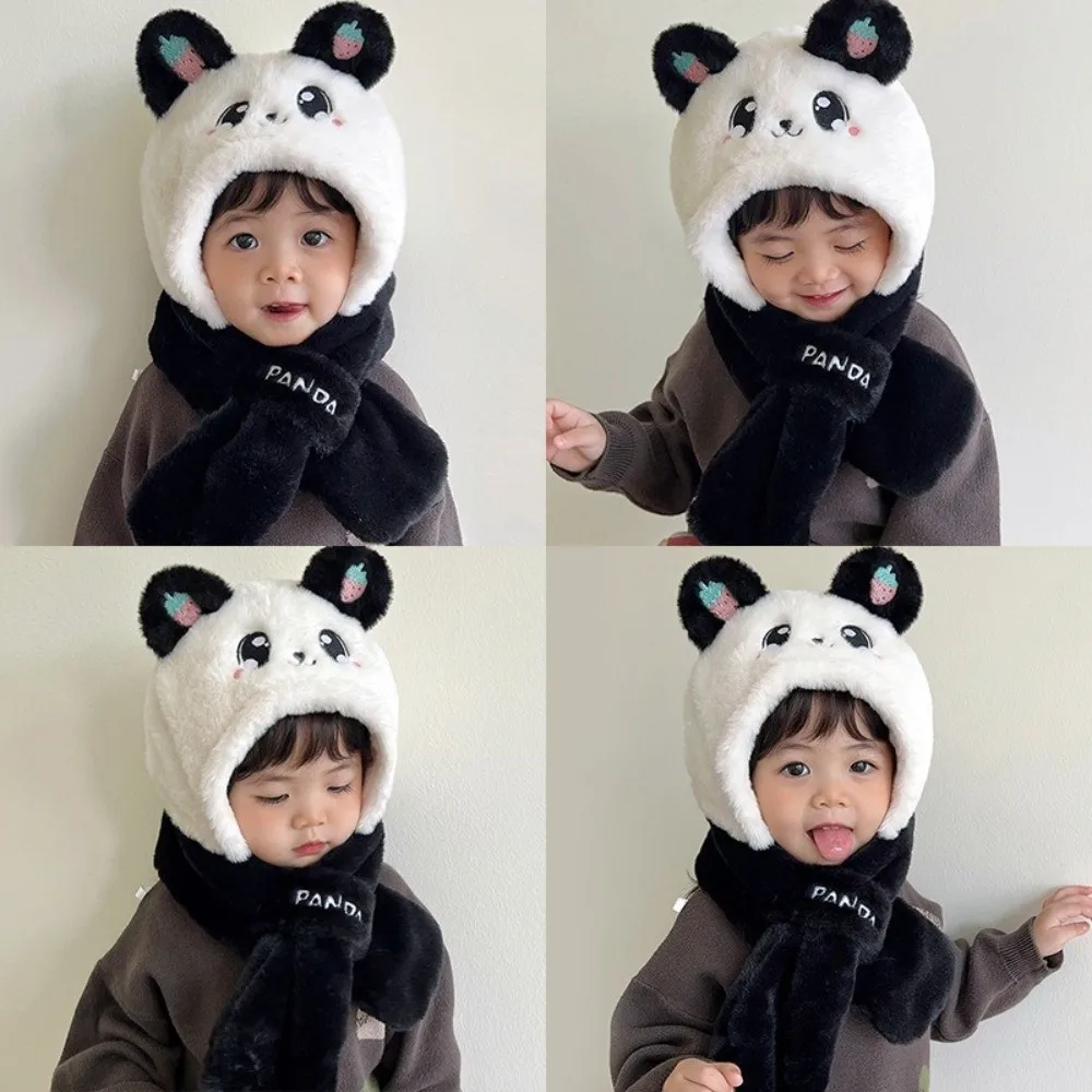 

New Integrated Hat Scarf Set Warm Coldproof Neck Warmer Windproof Panda Ear Protection Hat for Outdoor Cycling Skiing