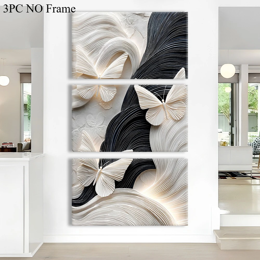 Abstract Art Butterflies Canvas Painting 3pcs Framed Posters for Modern Home Decor Living Room Bedroom Wall Arts Picture Gifts