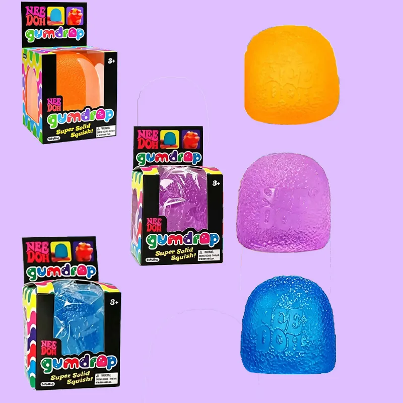 Needoh Gumdrop Toy Purple Super Solid Squish Shaped Clear Textured Rubber Non Toxic Fidget Relax ADHD Sensory Adult Toy Gift