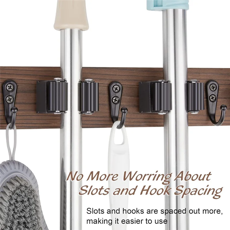 

ABVA-Decor With 4 Slots & 4 Hooks Mop And Broom Holder Wall Mount Wall Mounted Garden Tool Rack