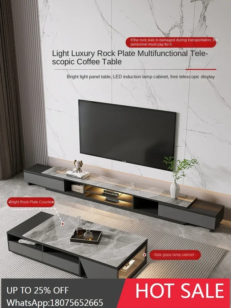 MJY rock slab glass home new living room custom retractable coffee table TV cabinet
