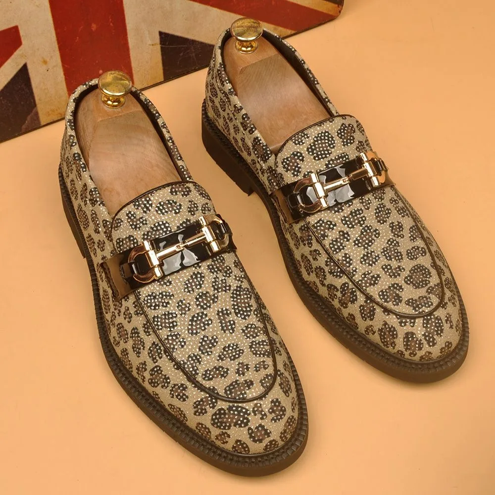 

leopard man dress shoes horsebit loafers shoes for man formal suit party groom luxury designer brand suede leather shoes for man