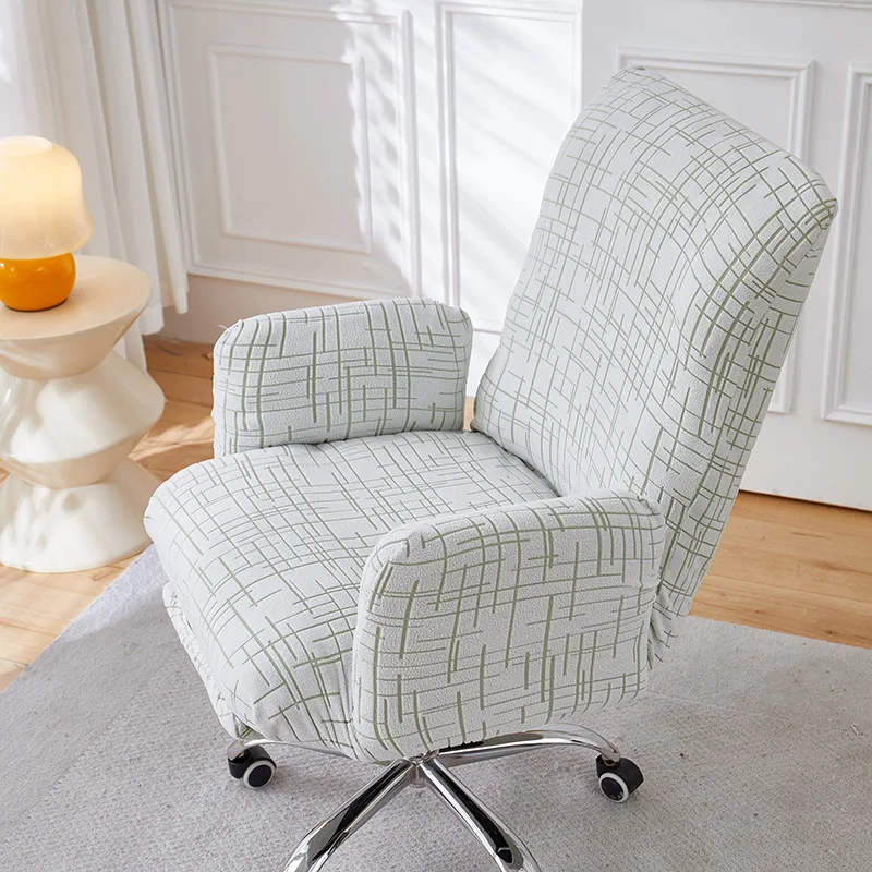 Carved Velvet Office Chair Covers with Armrest Rotatable Recliner Elastic Slipcovers Cozy Universal Seat Cover for Four Seasons