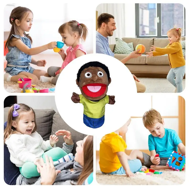 Black People Family Hand Puppet 27cm soft plush dolls Family Role Playing Bedtime Story Props Kids early Educational toys