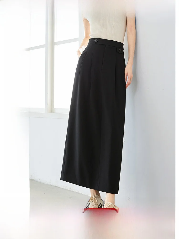 

Юбка миди с высокой талией женская, повседневная, деловая, универсальная, с разрезом, из полиэстера, однотонная, H-образного силуэта, для офиса и отдыха