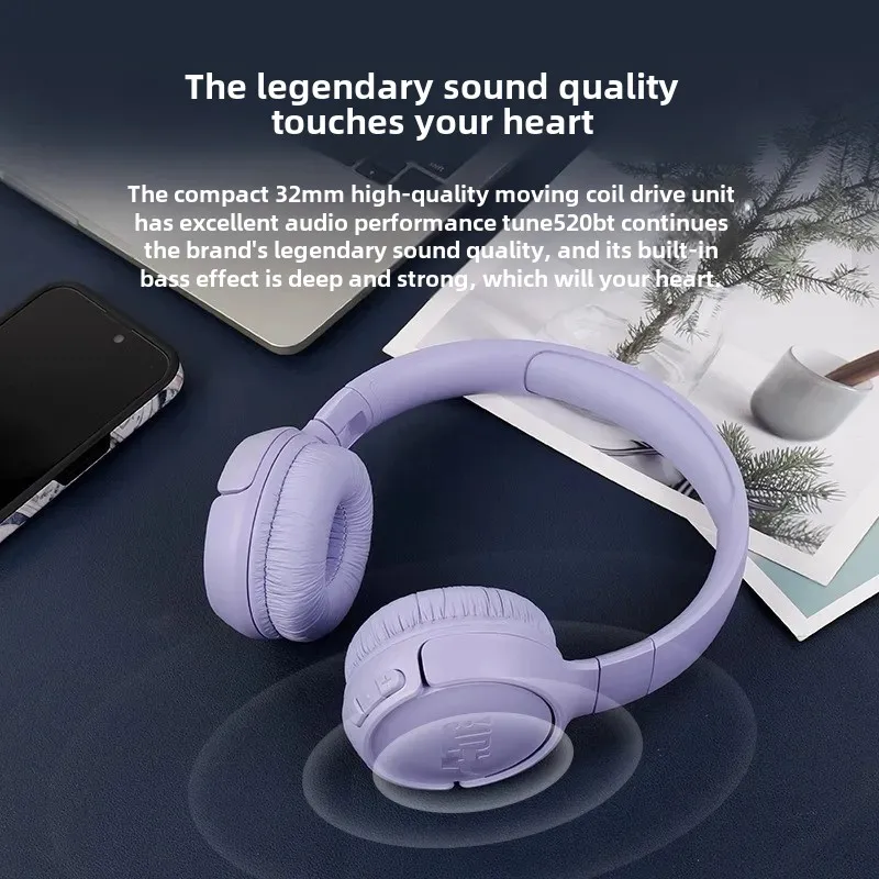 JB TUNE520BT Wireless Bluetooth Headset Overhead Design For Gaming And Music With Powerful Bass And Long Battery Life