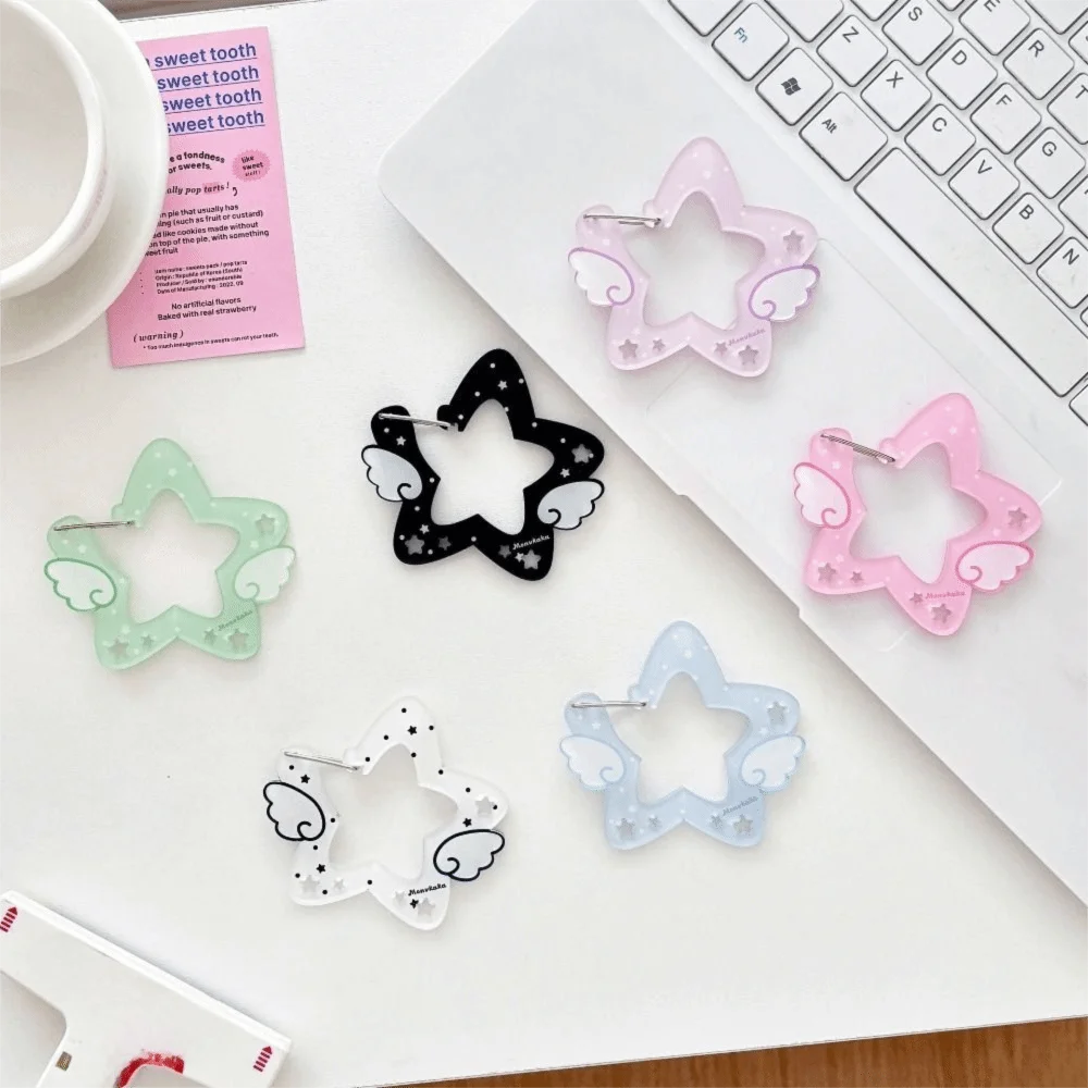Kawaii Acrylic Wings Stars Carabiner Candy Color Multipurpose Keyring Hook Card Holder Portable Buckle Keychain Outdoor