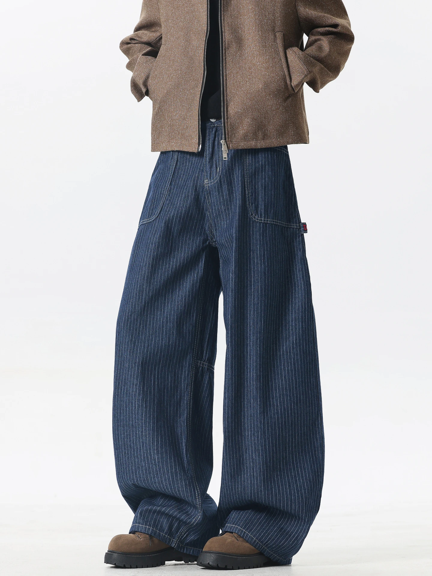 

Модная уличная одежда, мужские свободные прямые джинсы, повседневные брюки в вертикальную полоску в стиле ретро, удобные износостойкие молодежные модные брюки