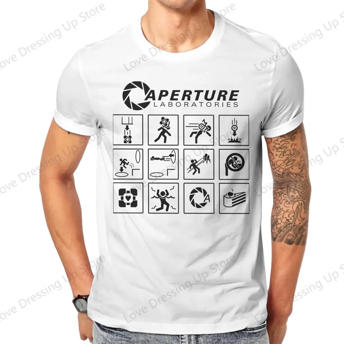 Aperture Science Laboratories Large printed cotton men\'s Tshirt Short Sleeve Tshirts Portal Game Chell Atlas P-Body Sport Tops