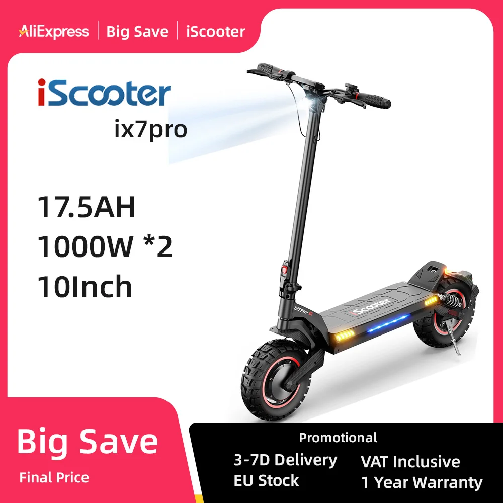 iScooter iX7Pro 10 inch Scooter 2000W Dual Motor Off Road Electric Scooter 17.5Ah 60km/h Powerful Electric Kick Scooter with APP