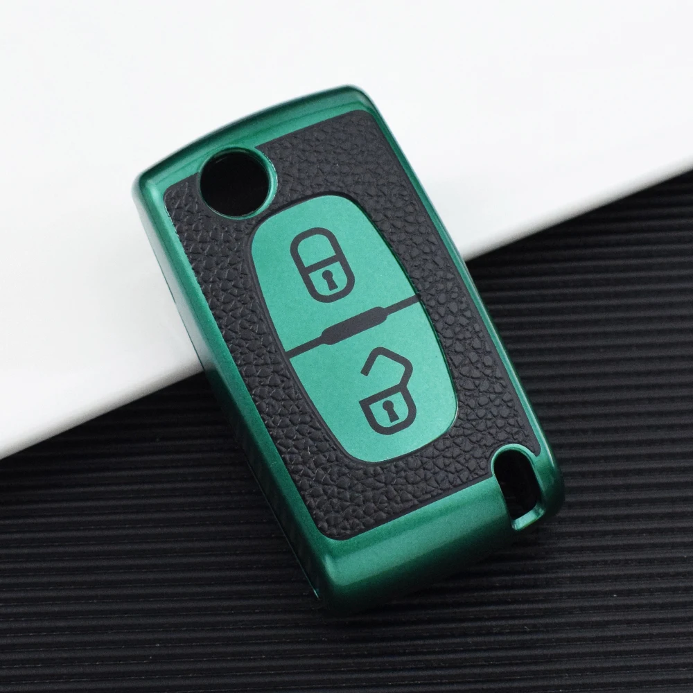 2 Buttons TPU Flip Folding Car Fob Shell for Peugeot 207 307 308 407 607 807 for Citroen C2 C3 C4 C5 C6 Remote Key Case Keychain