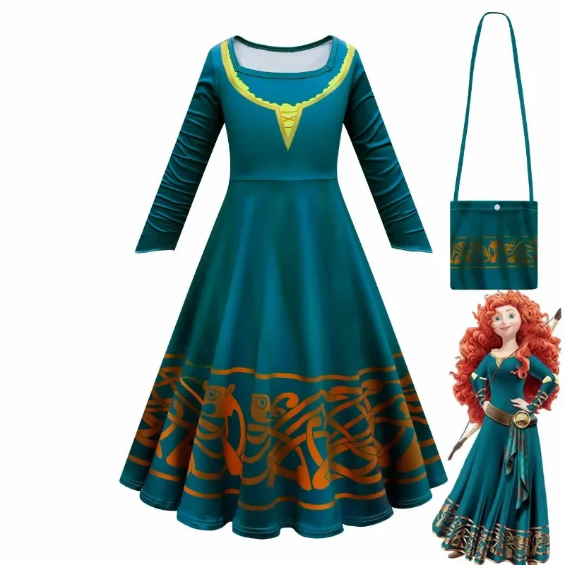 Movie Brave Merida Costume for Girls Halloween Princess Dress Wig Kids Carnival Fantasia Children Xmas Party Cosplay Costume