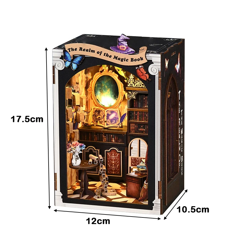 Diy livro nook kits de modelo em miniatura de madeira o reino do livro mágico estante 3d quebra-cabeça estante de natal para amigos presentes