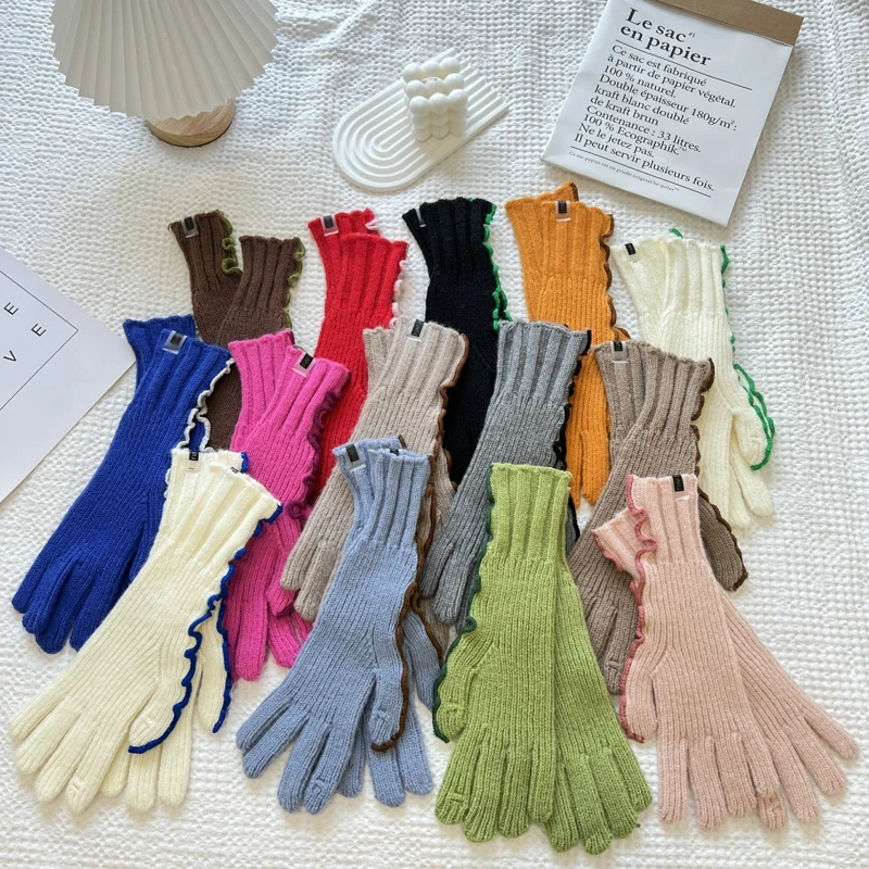 

Winter New Touch Screen Gloves for Playing Phone Women Winter Thicken Warm Knitted Stretch Gloves Full Finger Gloves For Women