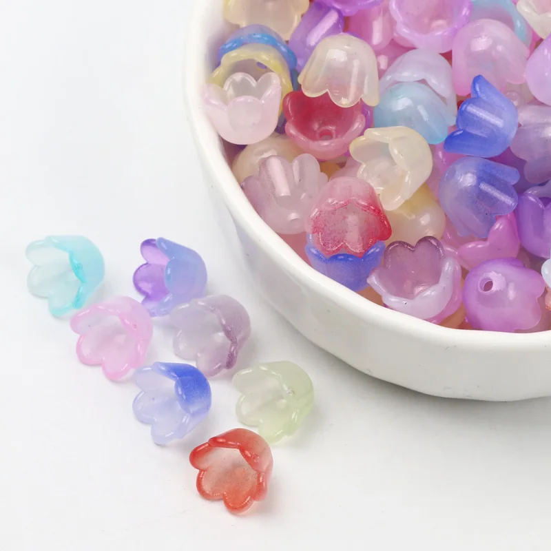 100 قطعة 7x10 مللي متر الملونة زهرة شكل الاكريليك الخرز فضفاض خرزة مباعدة لصنع المجوهرات دبوس الشعر سوار أقراط DIY بها بنفسك اكسسوارات