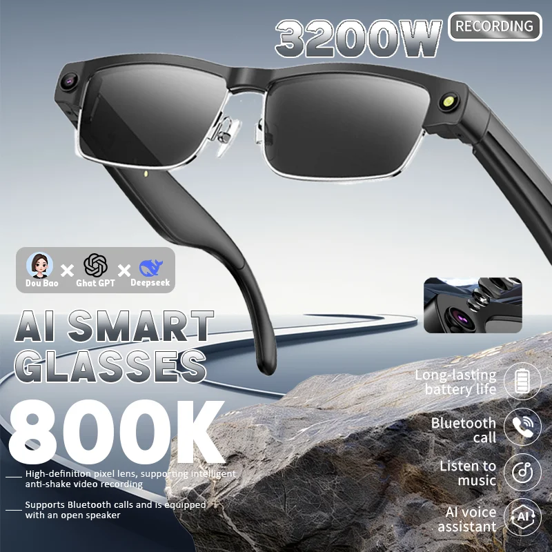 

Умные очки с Wi-Fi, двойным микрофоном для звонков, шумоподавлением, AI-переводом, 8 мегапикселями и Bluetooth-вызовами