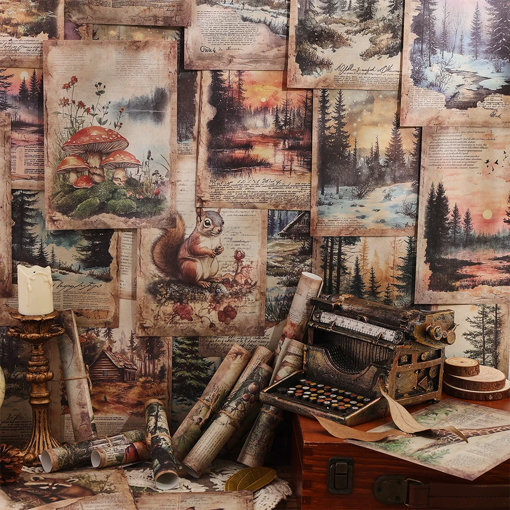 160 Sheets Junk Journal Paper Pack Natural Scenery Themed Non-Sticky Scrapbooking Sheets For Vintage Notebooks, Bullet Journals