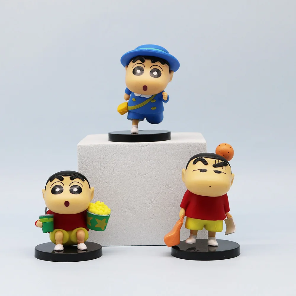 6 Stuks Krijt Shin-Chan Actie Figuur Kawaii Beeldje Anime Tij Speelgoed Collectie Ornament Pvc Model Standbeeld Grappige Poppen Cadeau