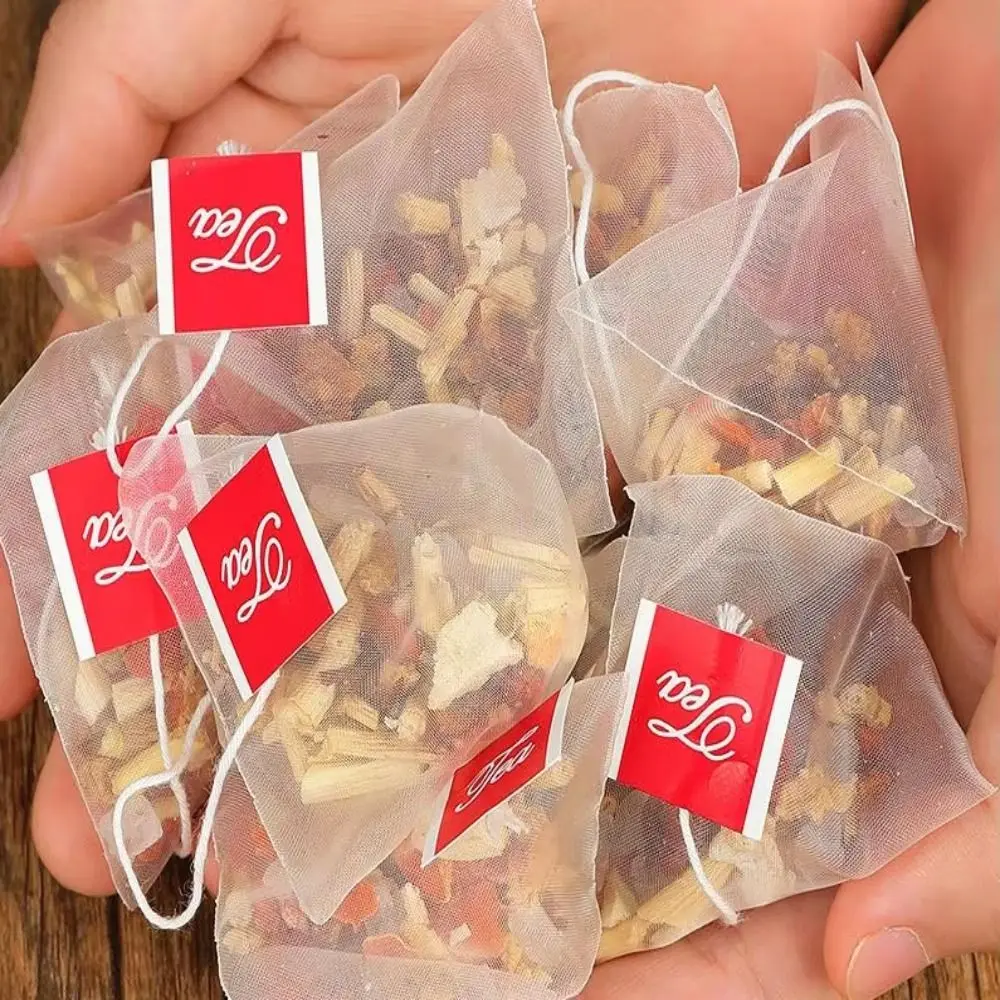 100Pcs Portable Transparent Disposable Transparent Teabags Nylon Heat-sealable Filter Bag with String Empty Tea Bags