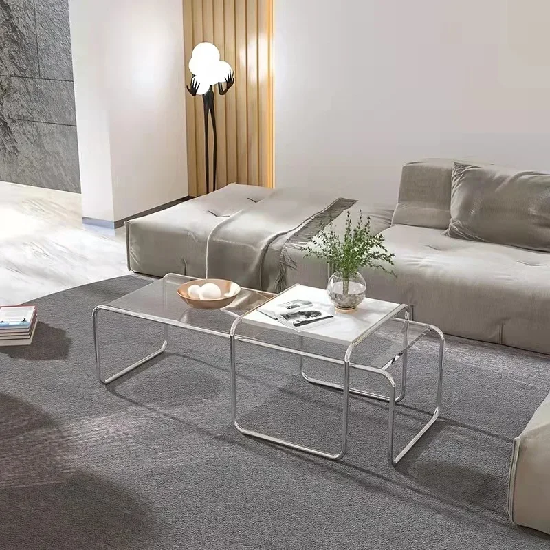 Simple and fashionable wrought iron, coffee table combination set coffee table, Korean ins stainless steel creativity
