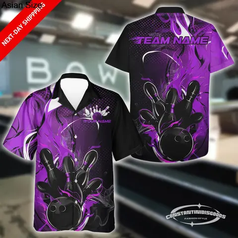 2025 Bowling Team Hawaiian Shirt For Men Fashion Ball Sport Club Jersey Casual Man Short Sleeve Lapel Blouse Button Tops
