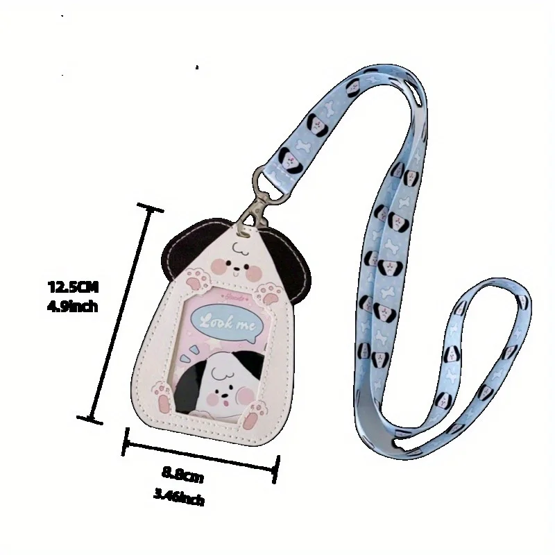 1Pc Cartoon Animal PU Leather 3inch Cards Cover Neck Strap Lanyard Campus Card Holder For Student