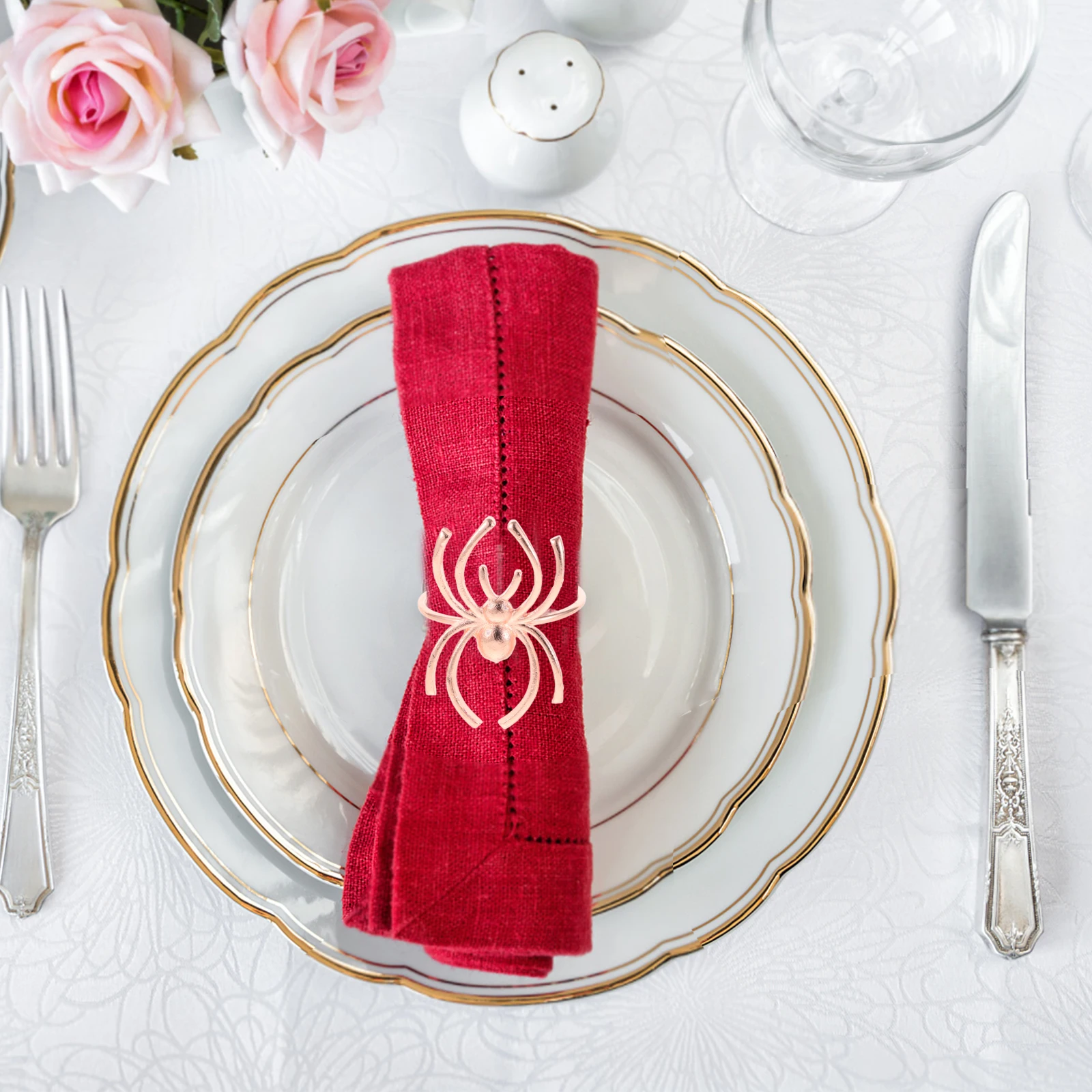 

6 Pcs Napkin Ring Buckle Decor Giant Spider Web Halloween Decoration Party Decorations