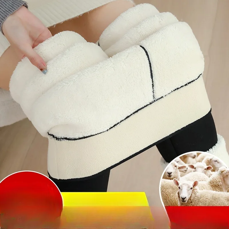 Mulheres usam fora do inverno engrossado velo leggings de cintura alta nordeste extra-grosso puro algodão calças térmicas de tamanho grande