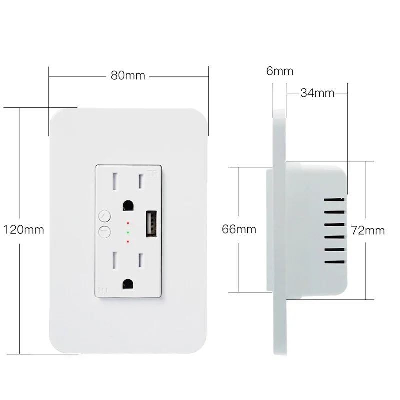 Wifi Smart Wall Power Outlets Plug with 2 USB Socket Smart Life/Tuya APP Remote Control Anywhere Work with Alexa Google Home