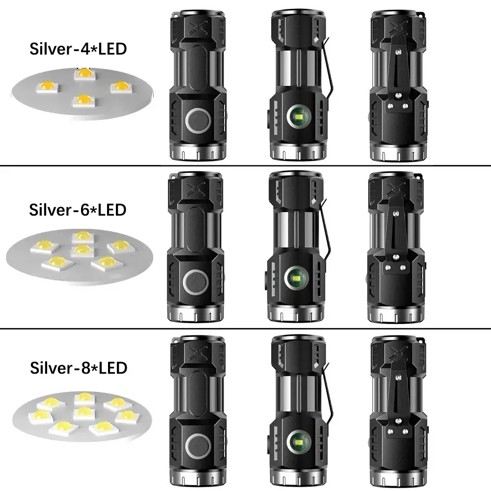 High Quality 3/4/6/8*P35 LED Flashlight Super Bright Torch Rechargeable USB Light Waterproof with CAP CLIP for Hiking Camping