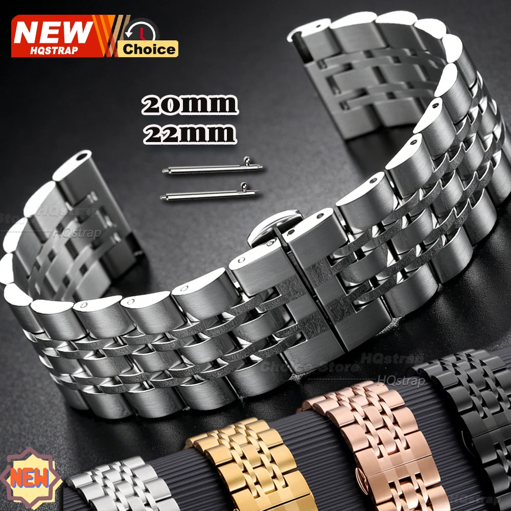 Bracelet de montre en acier inoxydable massif à extrémités plates 20mm 22mm pour Tissot, bracelet professionnel à boucle déployante pour Seiko, bracelet pour Rolex