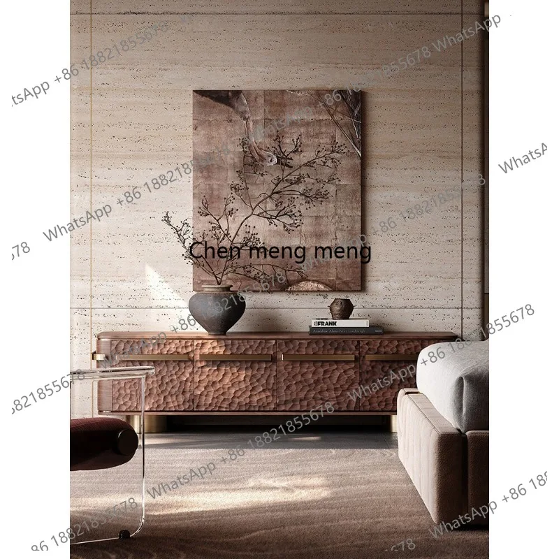 

All solid wood light luxury TV cabinet art carving walnut floor storage cabinet medieval home living room TV cabinet