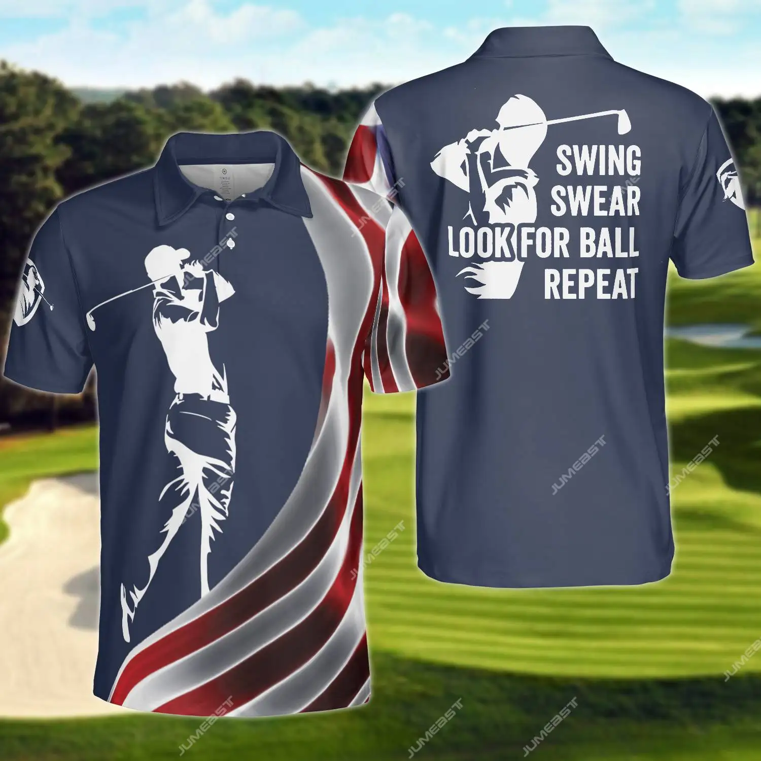 Jumeast Golf Flag Swing Swear Look For Ball Repeat Polo Shirts American Flag Beer Drinking Blue Custom T Shirts Grandpas Clothes