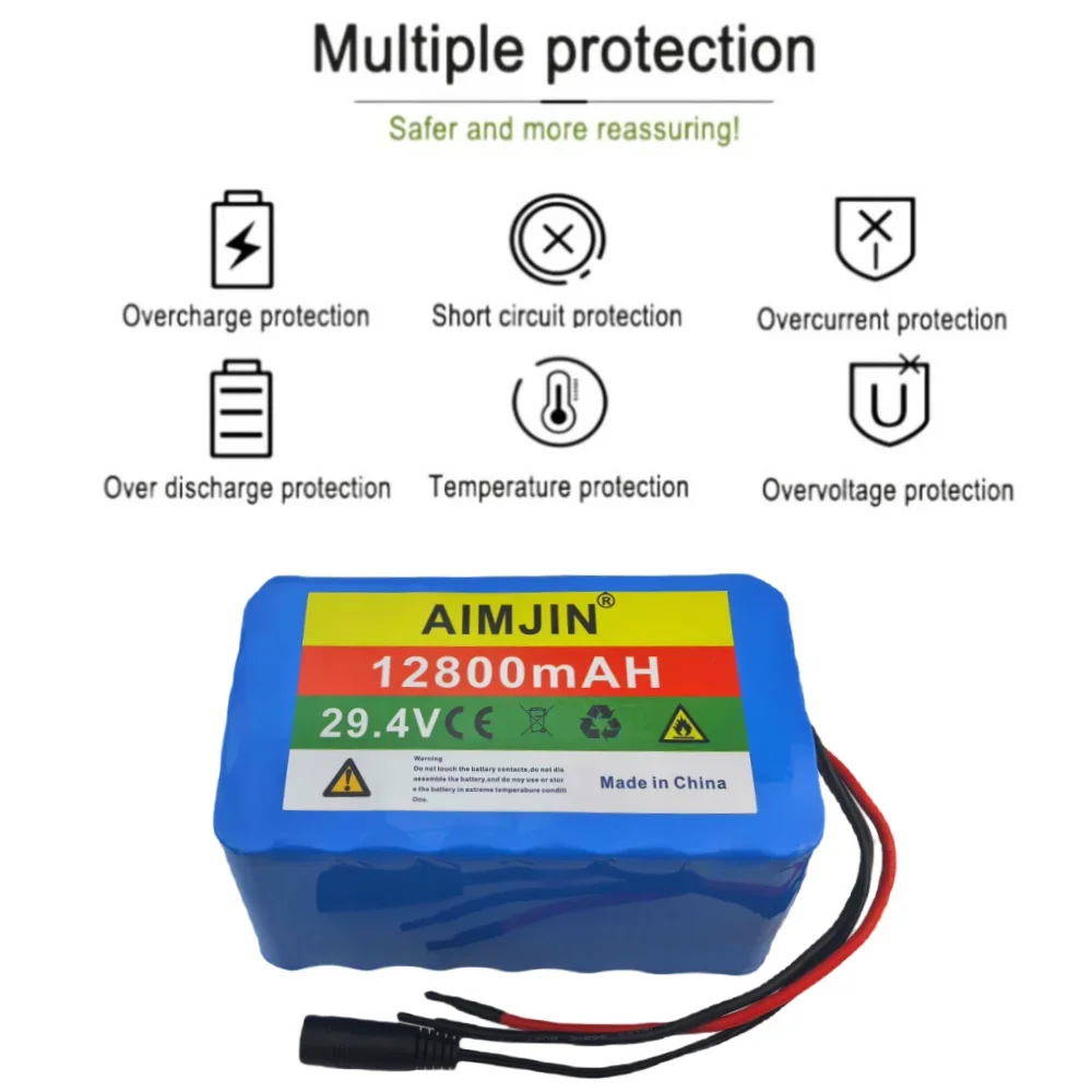 7S4P 18650 battery 12.8Ah/12800mAh For electric bicycle 29.4V rechargeable lithium-ion battery pack+29.4V charger