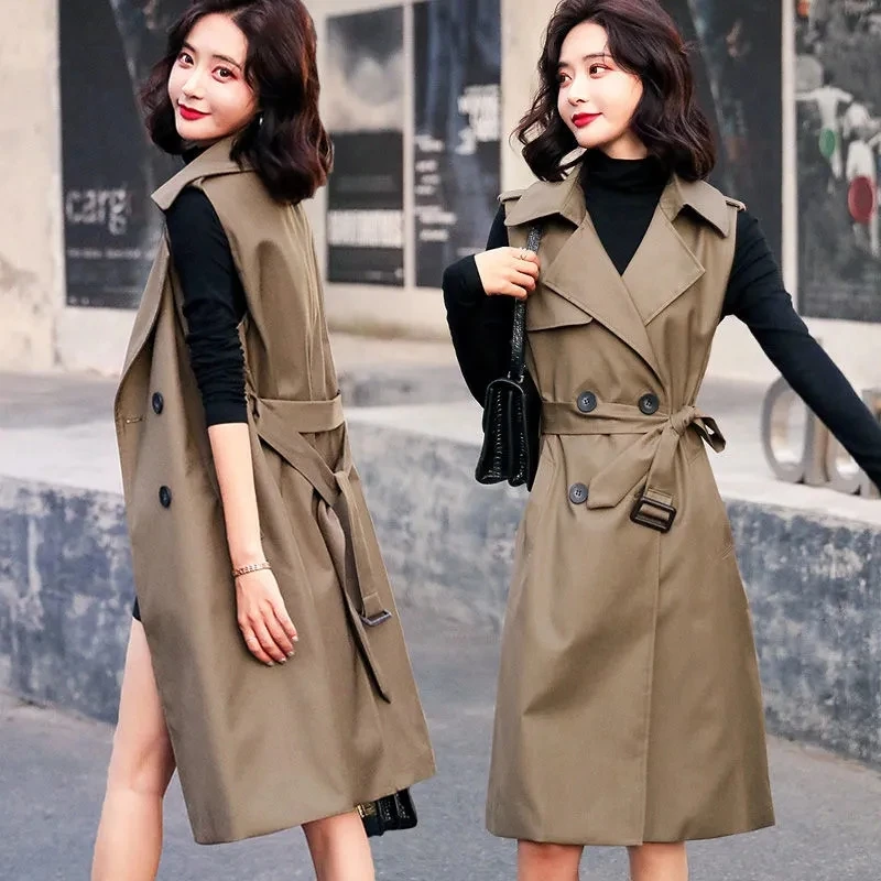 

2023 Spring Autumn Large Size New Women's Sleeveless Vest Jacket Leisure Versatile Female Trench Coat Tank Top Outerwear 5XL