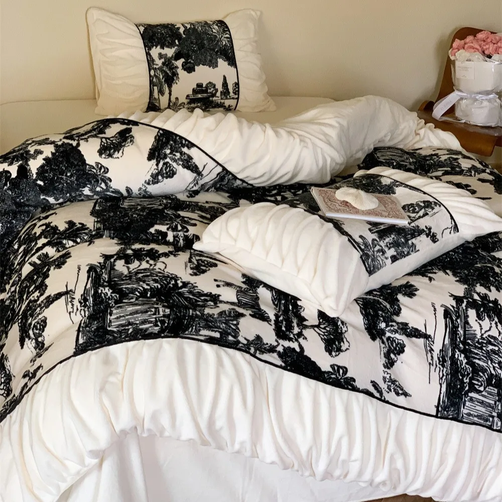 

Customizable Milk Fleece Winter Four-piece Set