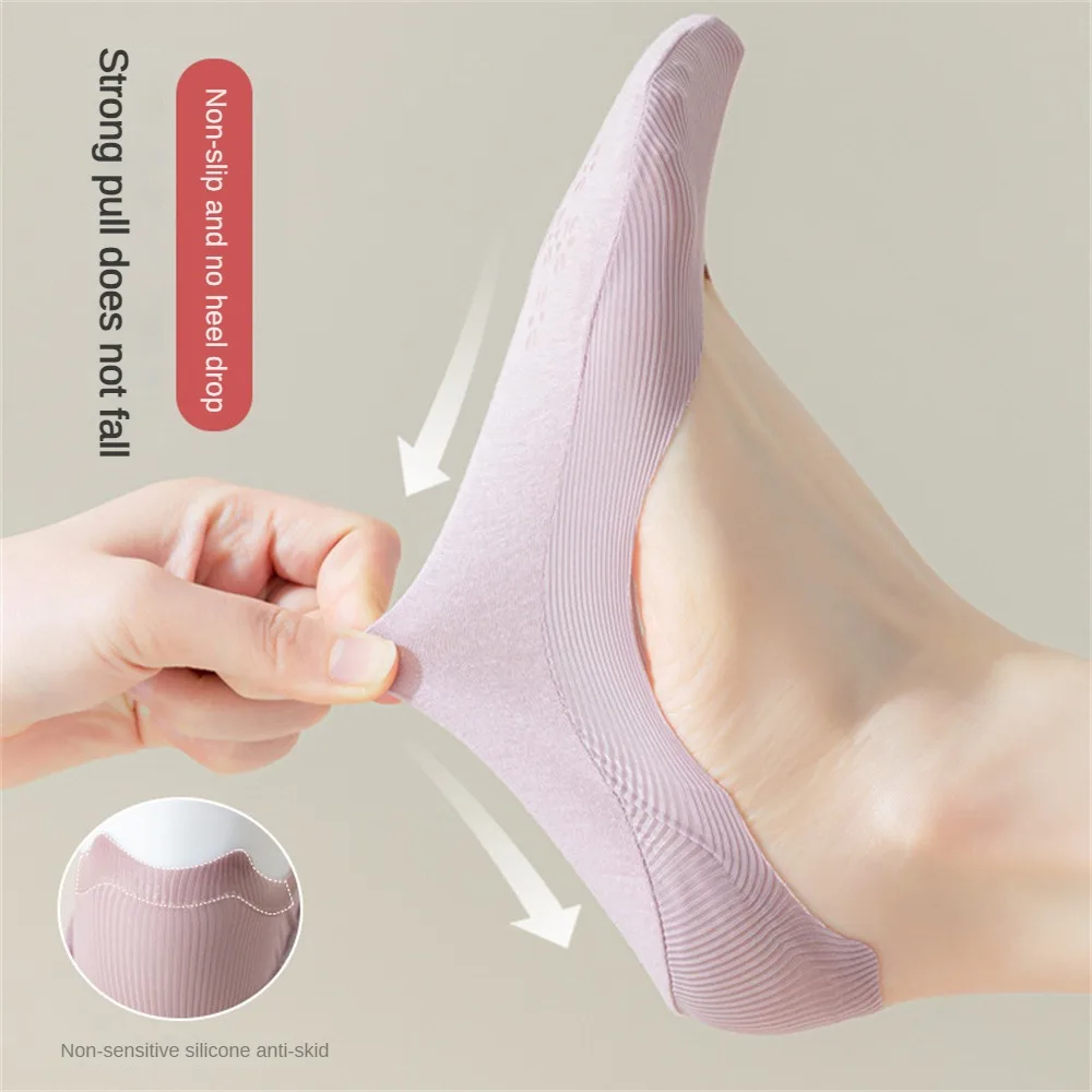 Ice Silk Boat Socks For Women In Summer Non-slip Single Shoes Shallow Mouth Invisible Socks High Heels Spring And Autumn Socks