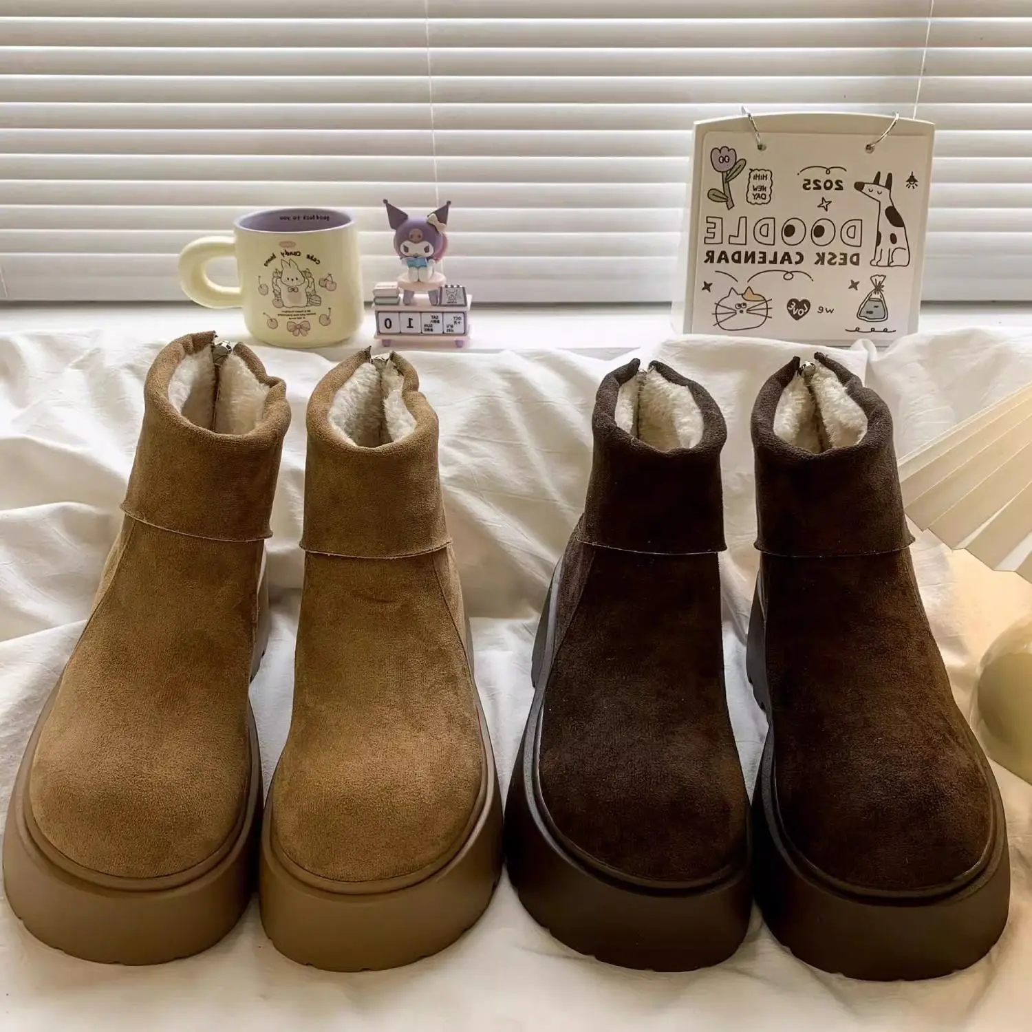 

Women's Winter Fashion Thick Bottom Warm Fleece Lined Snow Boots Stackable Short Boots Korean Style Low Top Cotton Shoes