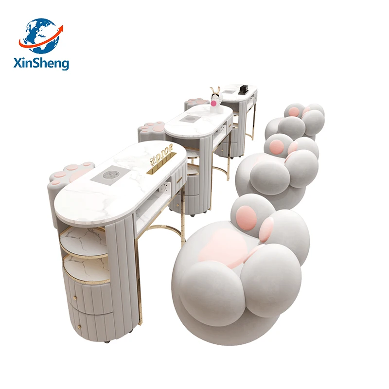 

Luxury Stainless Steel Manicure Table with Chairs Custom Size and Color Fan for Nail Shop