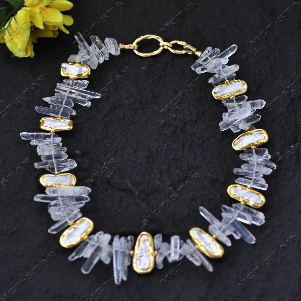 

MTC·STAR 18'' 26mm Natural Clean Crystal Column White Biwa Pearl Necklace Custom Jewelry (Z14058)