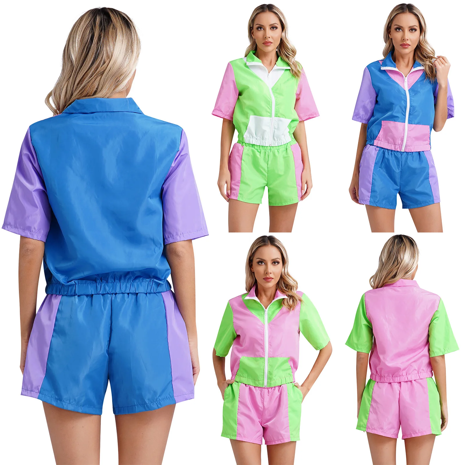 Vintage 80s Disco Fashion Sweatshirt Outfit Cosplay Theme Party Suit Wome Streetwear Aerobics Yoga Workout Jogging Tracksuit Set