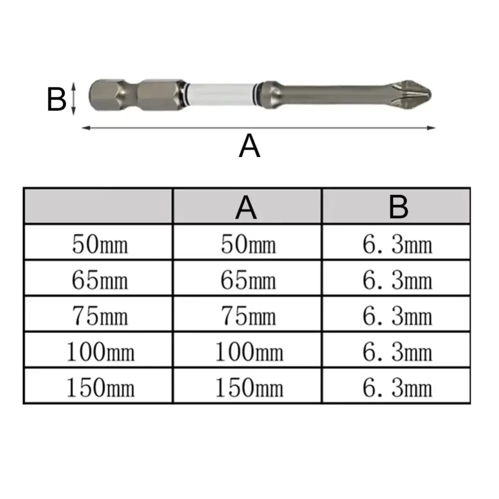 Portable Non-slip Impact Phillips Screwdriver Bit Impact Resistant Hex Shank Driver Bit 50-150mm Wear-resistant Phillips Bit