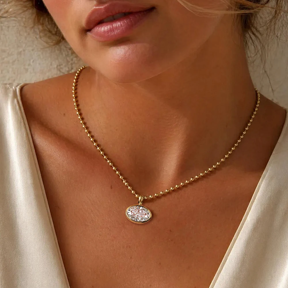 BXINY 2/3/4 Karat Ost-West Oval Geschliffene Moissanit-Halskette mit Perlenkette, S925 Silber, Solitär-Diamantanhänger mit Lünettenfassung, Geschenk-Schmuck GRA – Detail 8