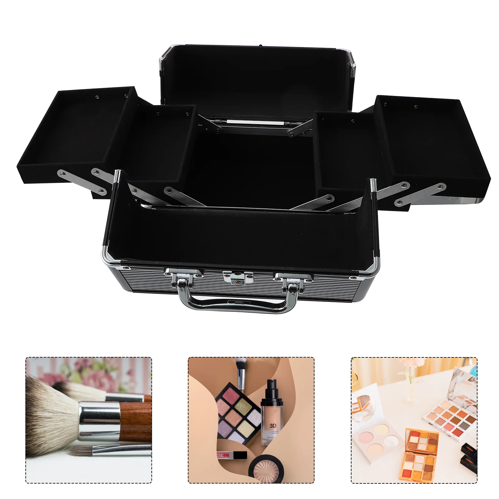 Large Capacity Makeup Case Portable Cosmetic Organizer Box Metal Beauty Brush Makeup Bag Suitcase Toiletry Storage Container