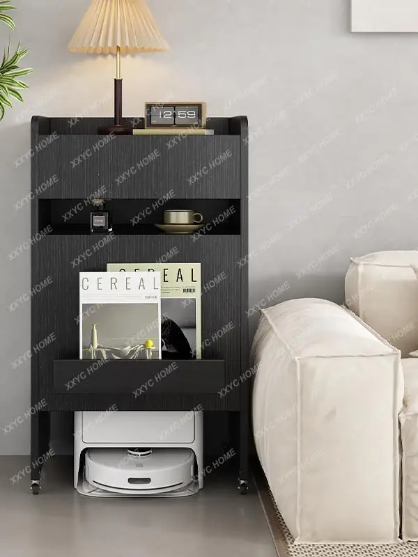 Living room against the wall Light luxury cabinet Simple black solid wood locker Movable side cabinet