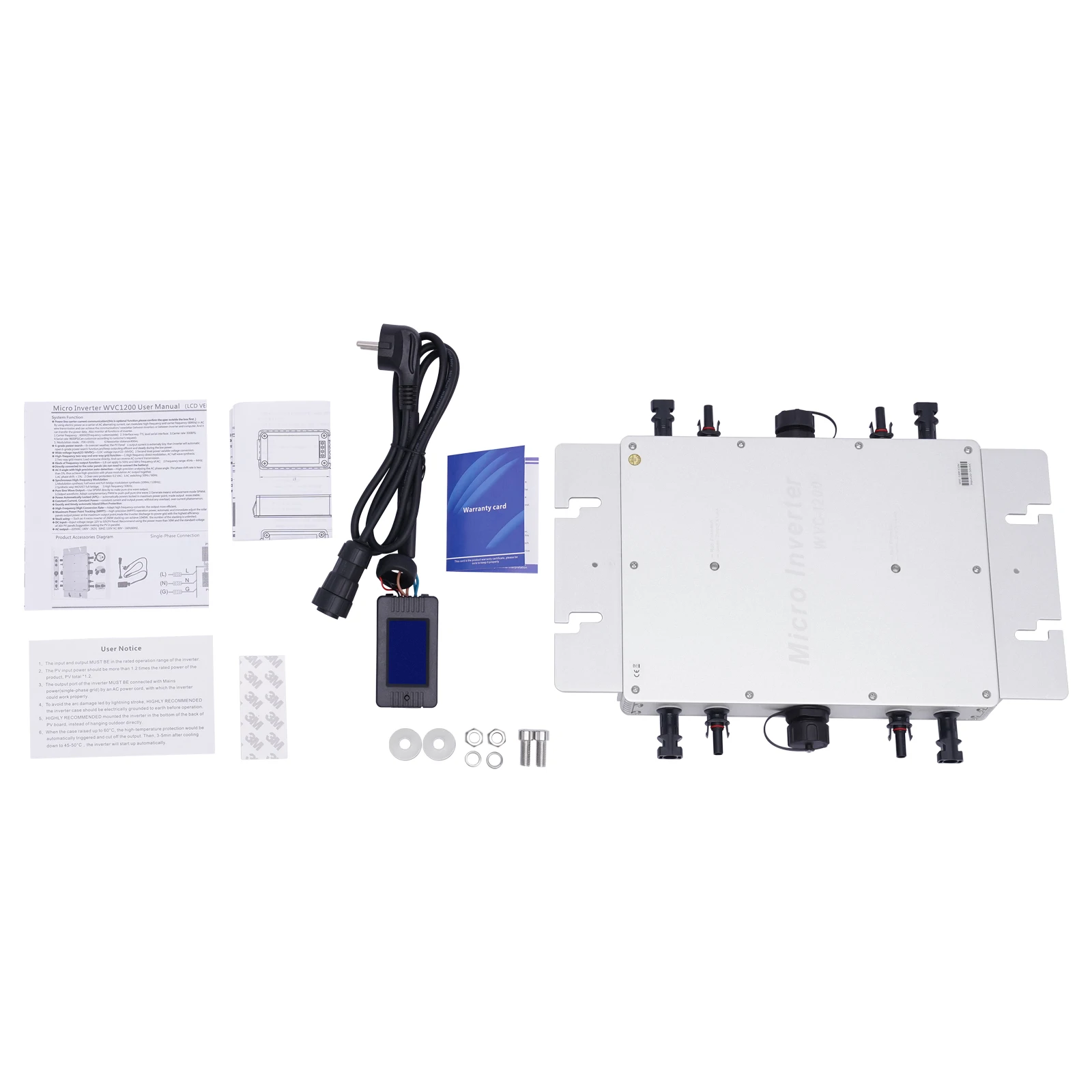 WVC-1200W Solar Grid Tie Micro-omvormer IP65 Waterdichte MPPT 220V Solar Micro-omvormer DC22-50V voor 30V/36V zonnepanelen, EU-stekker - afbeelding 1